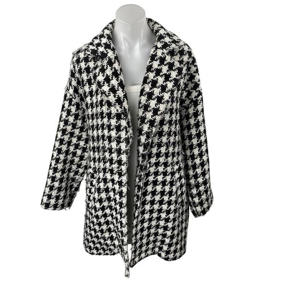 Forever 21 Women's Black White Tweed Houndstooth Checkered Overcoat Jacket Sz S - Picture 1 of 4